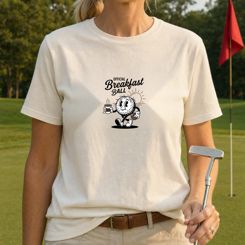 Official Breakfast Ball Tee worn on the golf course, Natural