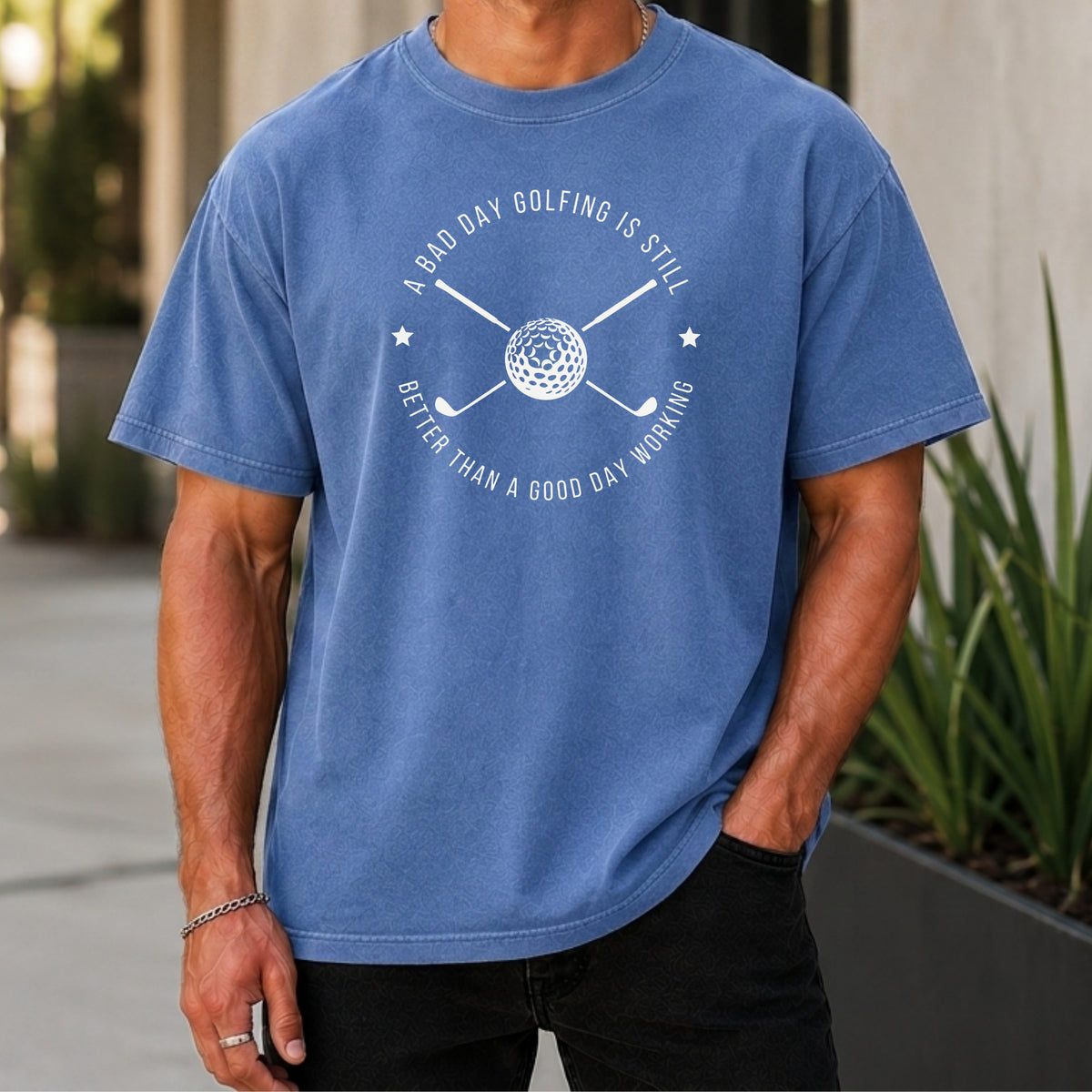 A Bad Day Golfing Premium Tee worn, Mystic Blue