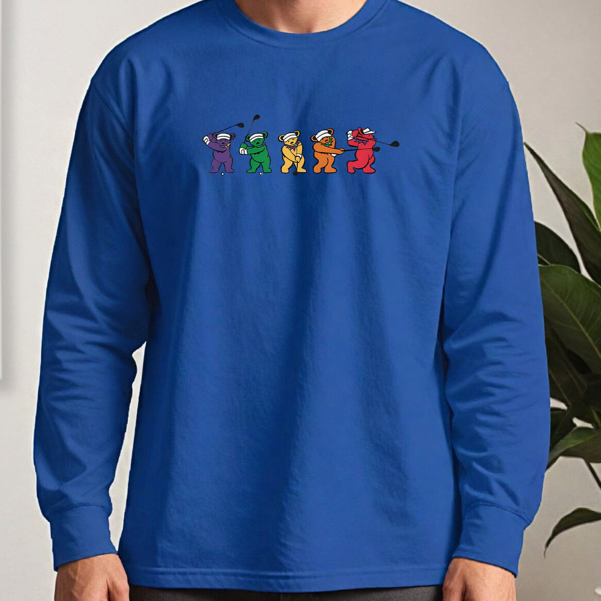 Golf Swing Bears Long Sleeve Tee worn, Royal