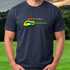 Watch It Fall Tee worn on the golf course, Navy