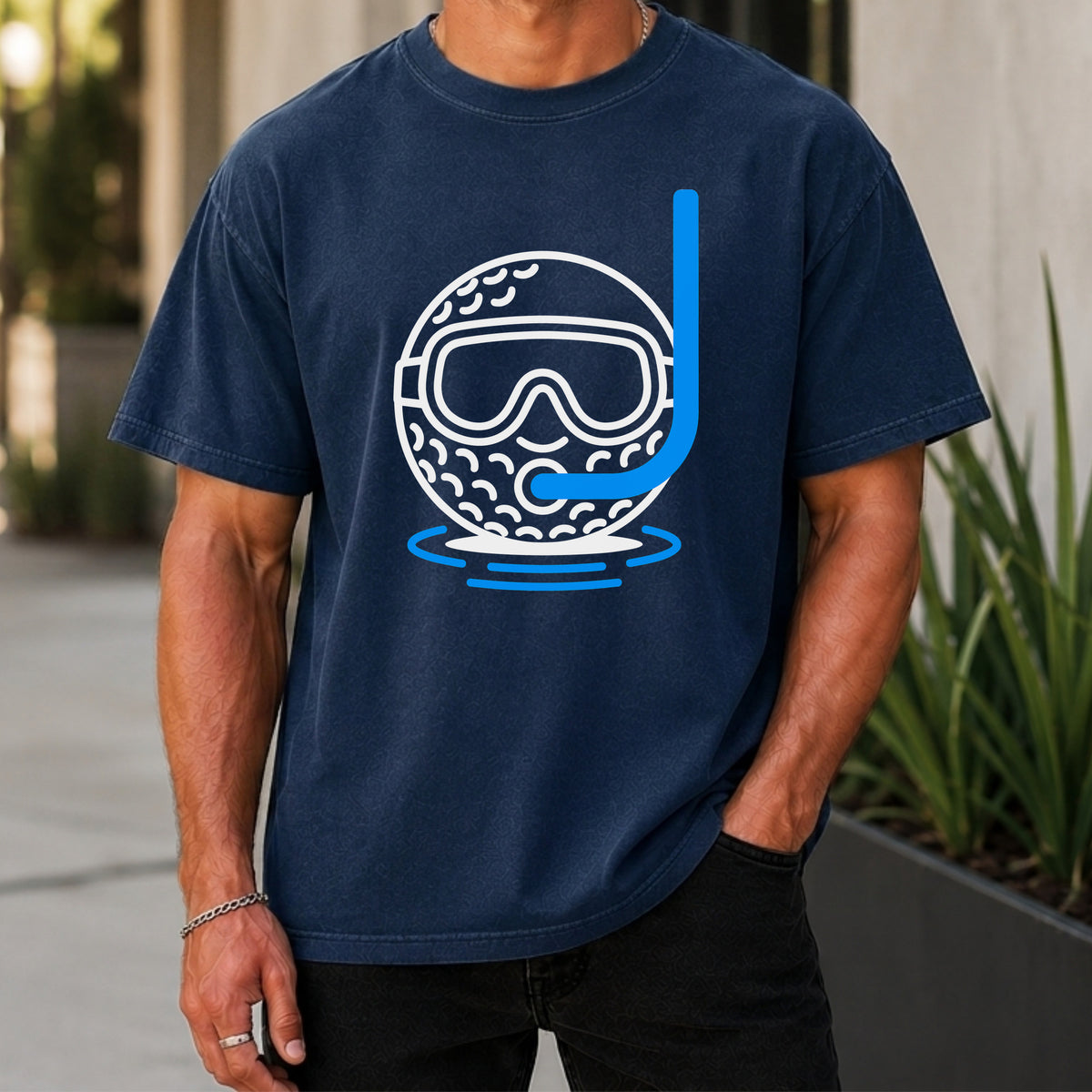 Scuba Ball Premium Tee worn, True Navy