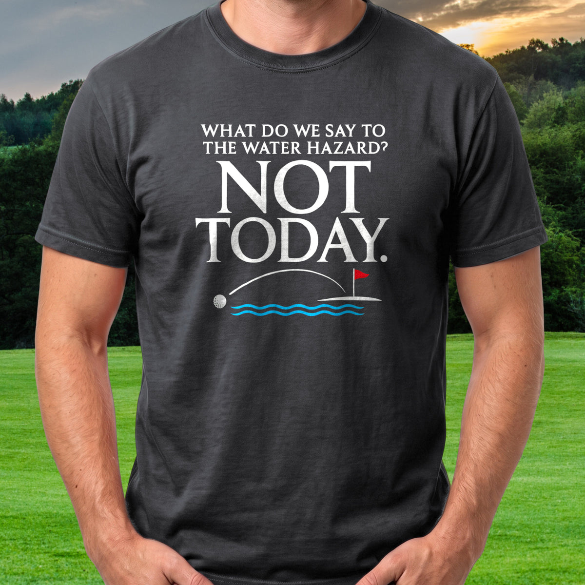 Not Today Tee worn on the golf course, Black