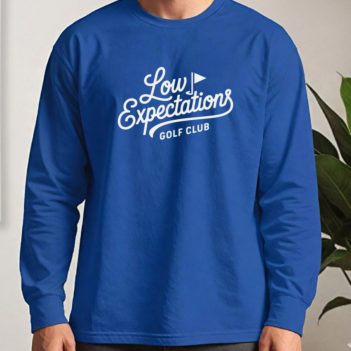 Low Expectations Club Long Sleeve Tee worn, Royal