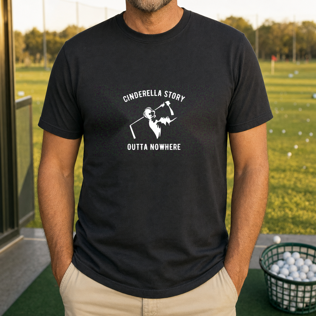 Outta Nowhere Tee worn on the golf course, Black
