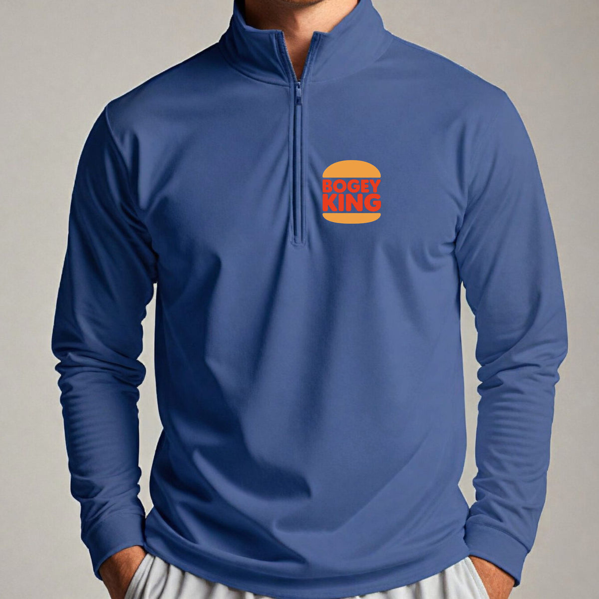 Bogey King Quarter Zip worn, Royal