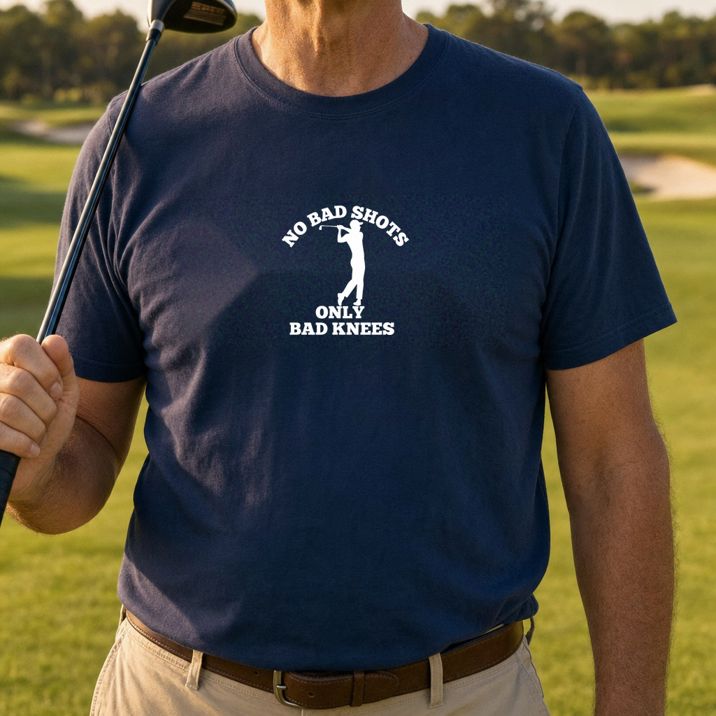No Bad Shots Tee worn on the golf course, Navy