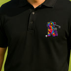 Long Strange Drive Performance Polo worn on the golf course, Black