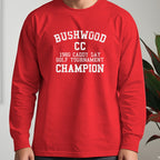 Bushwood Caddy Day Long Sleeve Tee worn, Red