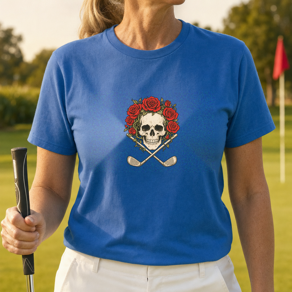 Roses And Irons Tee worn on the golf course, Royal