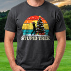 Stupid Tree Christmas Tee worn on the golf course, Black