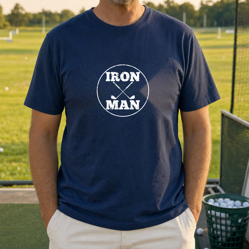 Iron Man Tee worn on the golf course, Navy