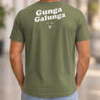 Gunga Galunga 1980 Back Print Tee worn, Military Green