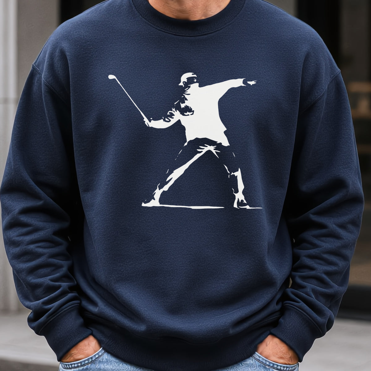 Club Thrower Sweatshirt worn, Navy