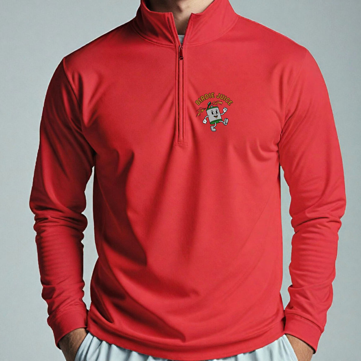 Birdie Juice Flask Quarter Zip worn, Red