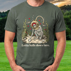 Lotta Balls Down Here Tee worn on the golf course, Military Green