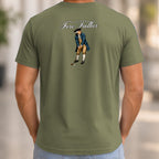 Fore Father Back Print Tee worn, Military Green