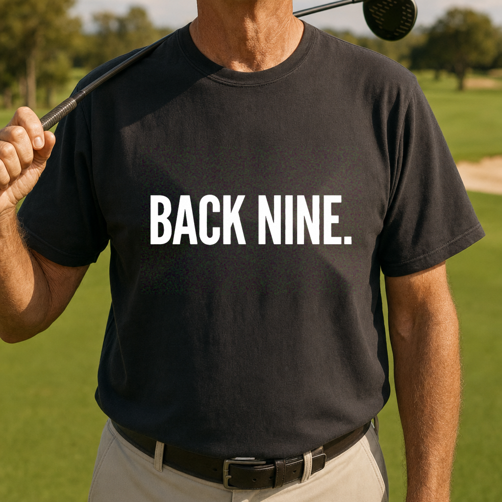 Back Nine Heavyweight Tee worn on the golf course, Black