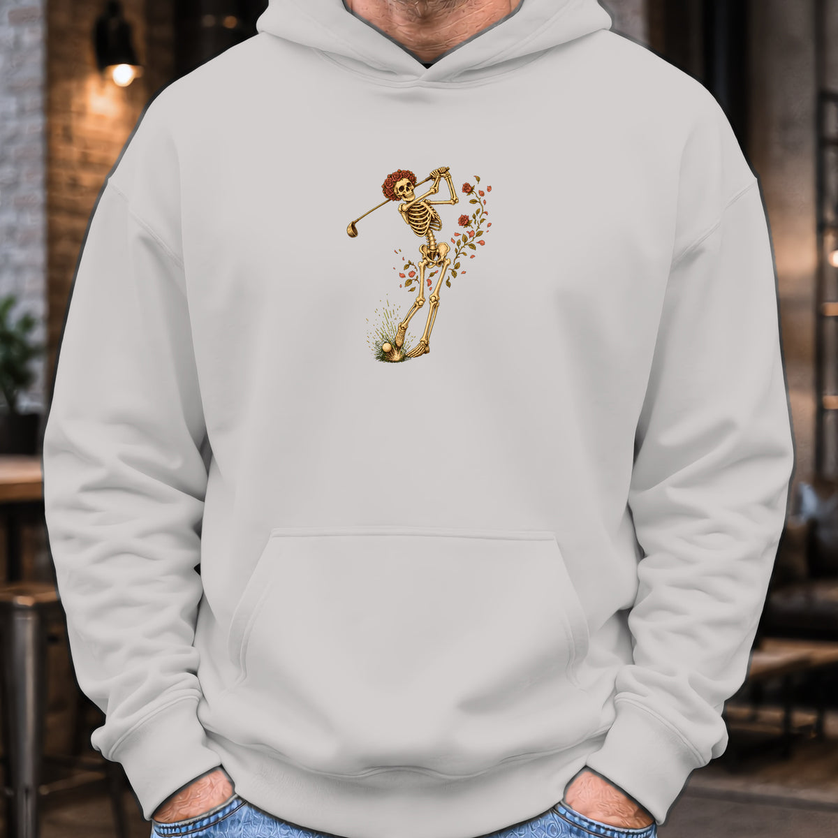 Rose Skeleton Swing Hoodie worn, Sport Grey