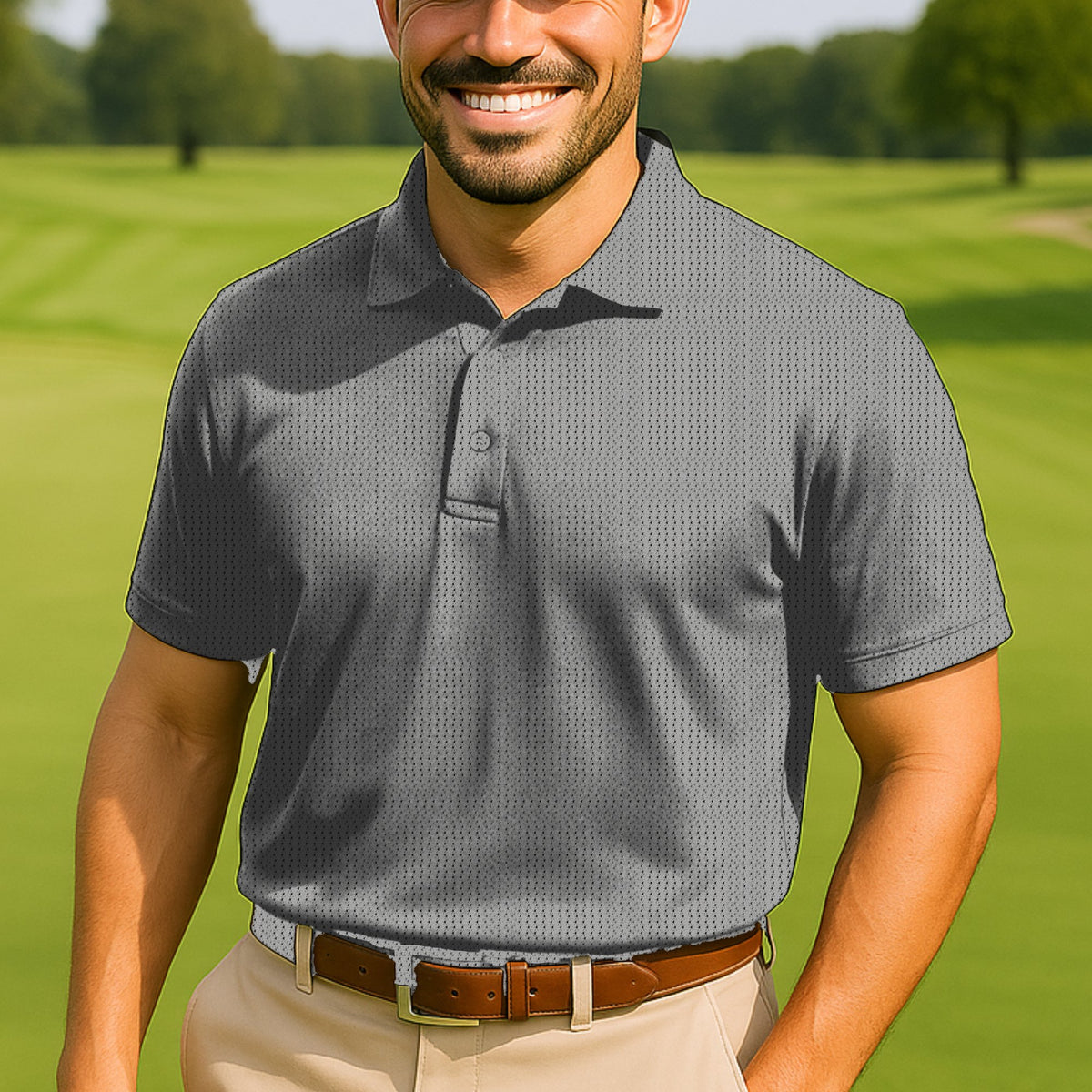 Club Thrower Repeat Performance Print Polo worn on the golf course