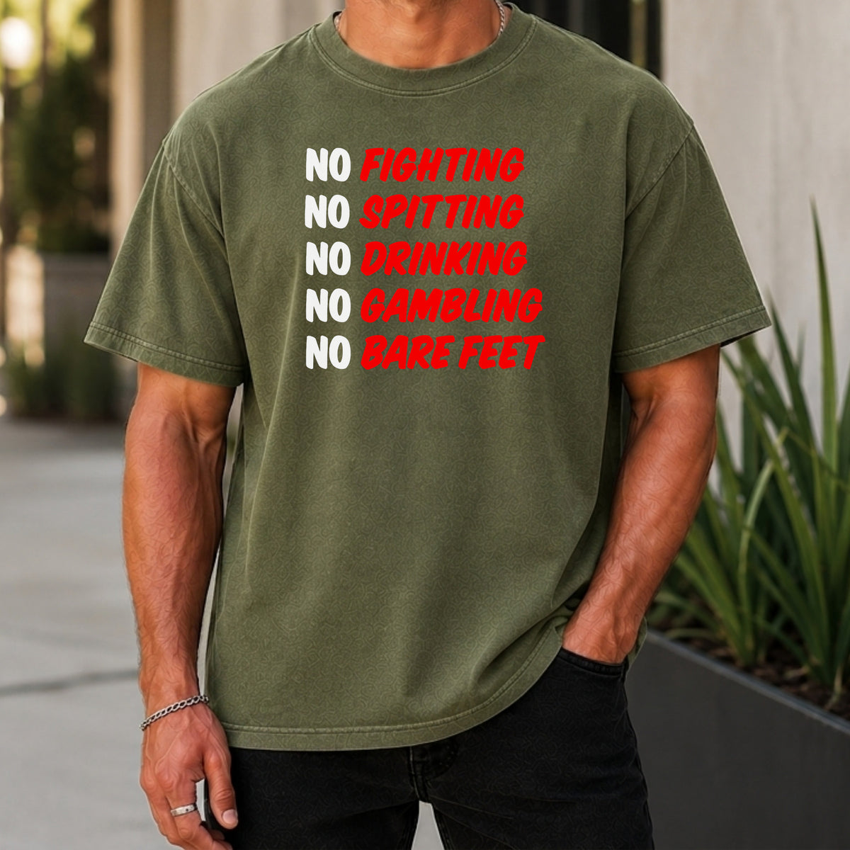 Caddyshack Rules Premium Tee worn, Moss