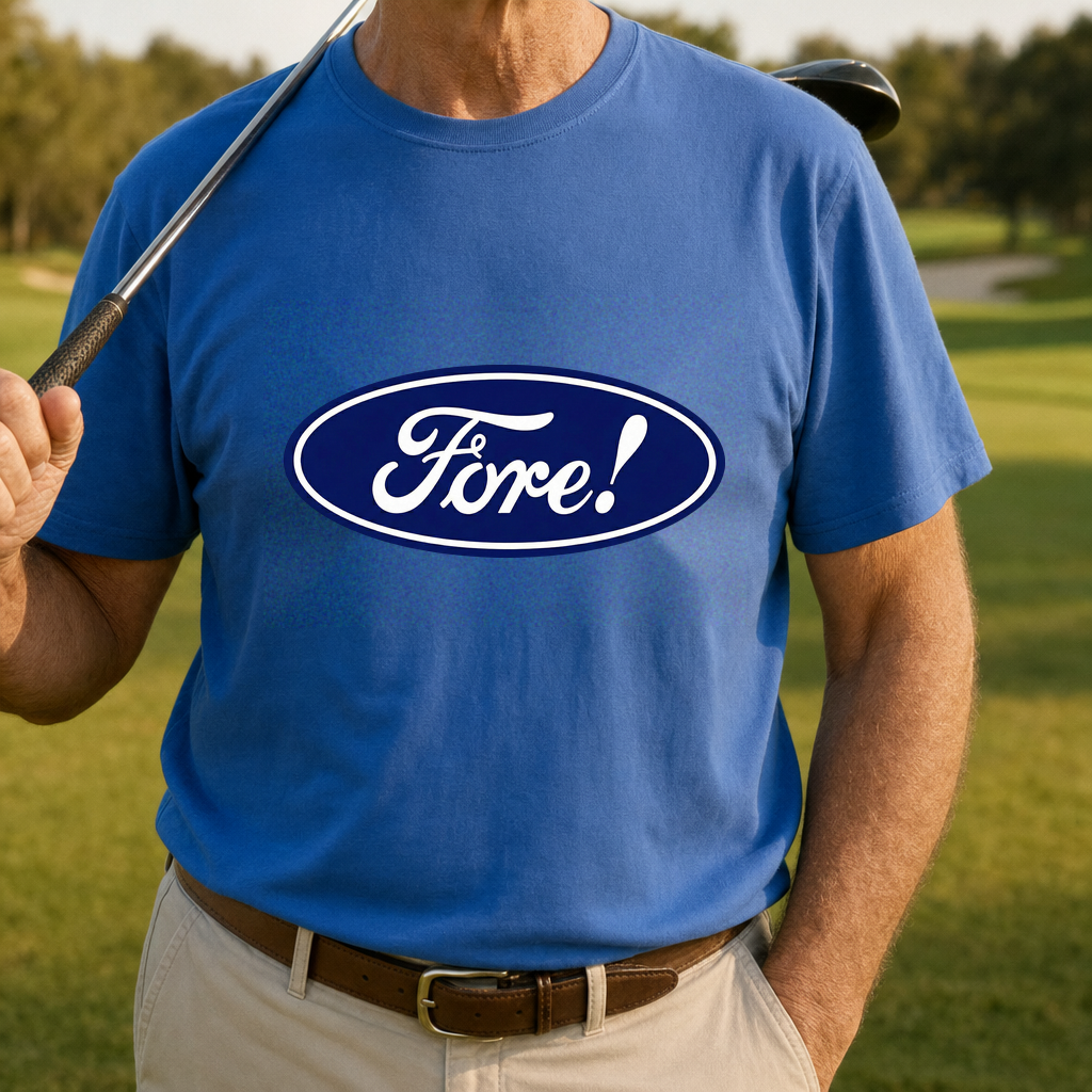 Fore! Logo Tee worn on the golf course, Royal