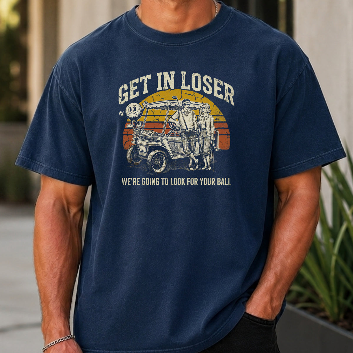 Get In Loser Retro Premium Tee worn, True Navy