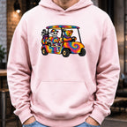Tie Dye Golf Cart Hoodie worn, Light Pink