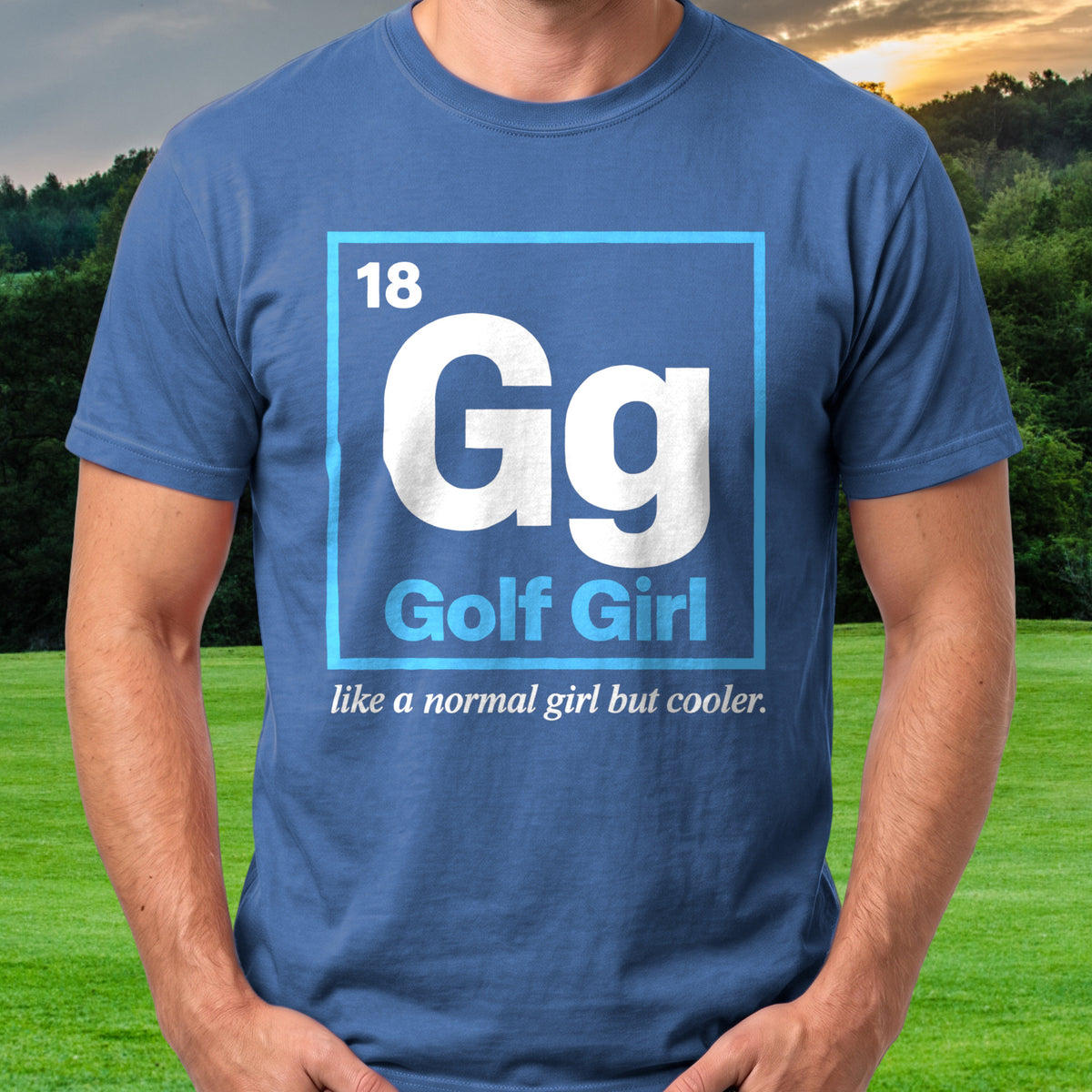 Golf Girl Element Tee worn on the golf course, Royal