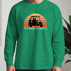 We Ride At Dawn Sunrise Long Sleeve Tee worn, Irish Green