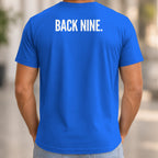 Back Nine Back Print Tee worn, Royal