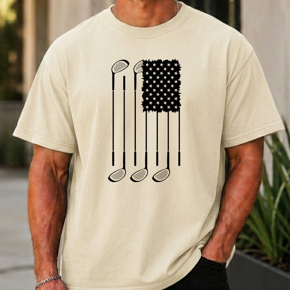 USA Flag Clubs & Stars Premium Tee worn, Ivory