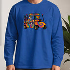 Tie Dye Golf Cart Long Sleeve Tee worn, Royal