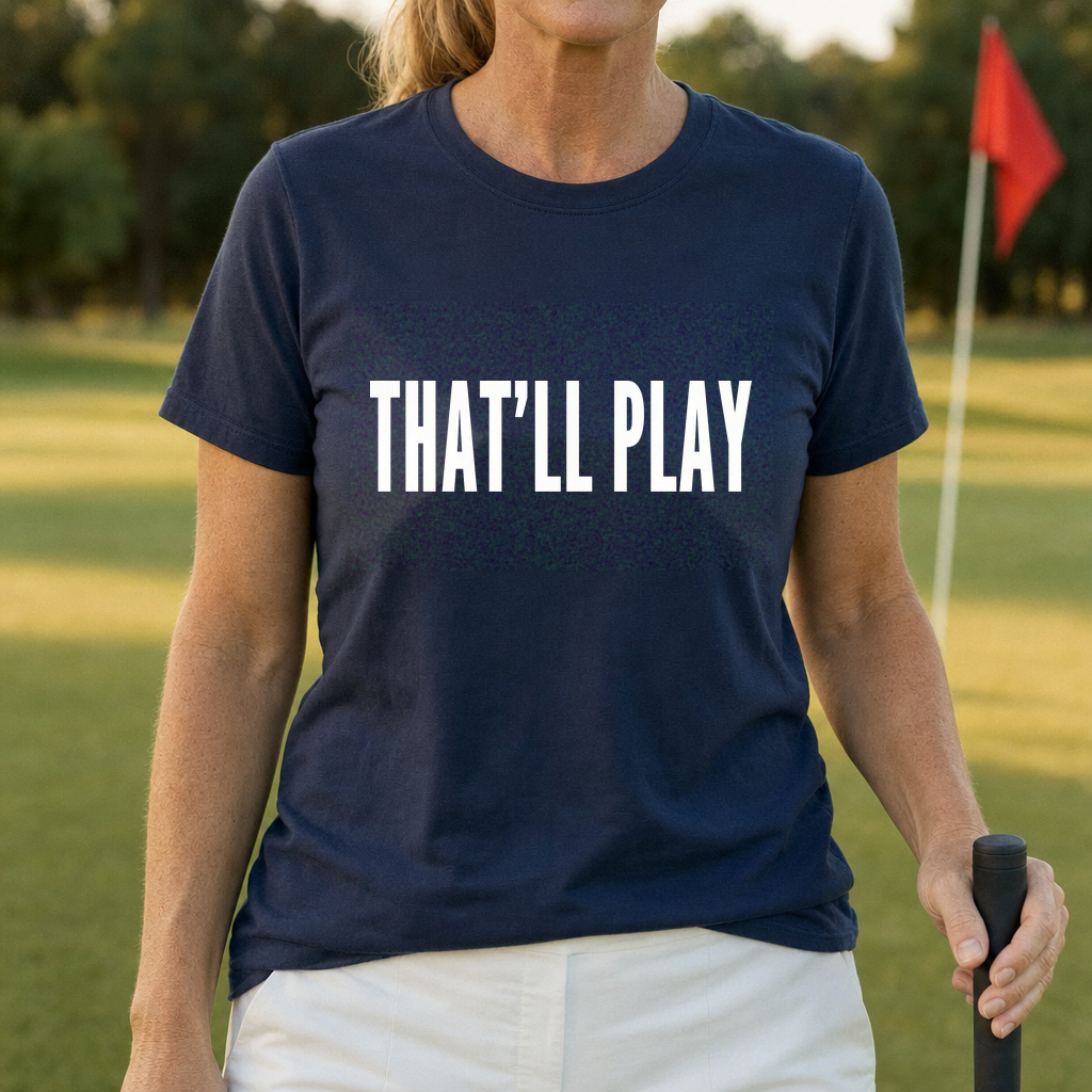 THAT’LL PLAY Tee worn on the golf course, Navy