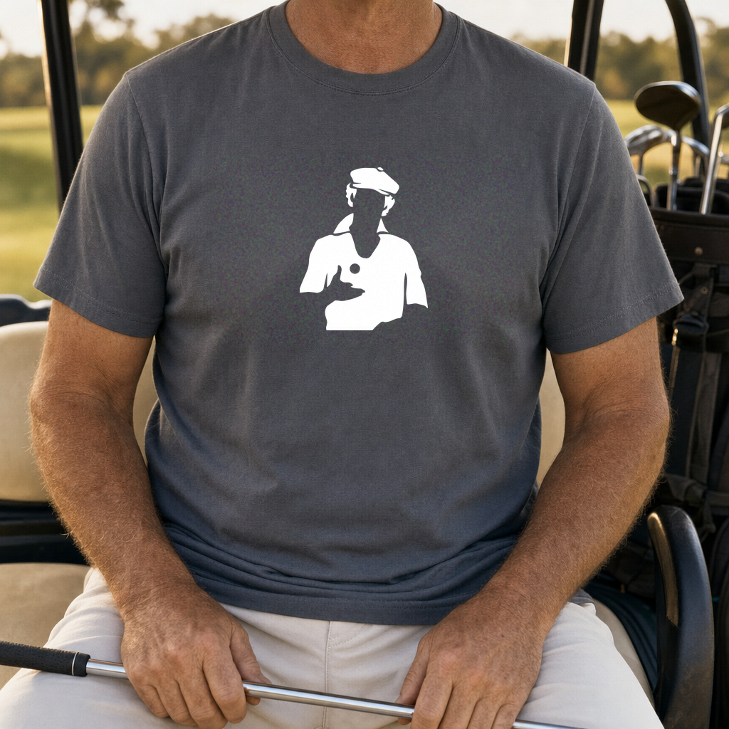 Ty Webb Silhouette Tee worn on the golf course, Dark Heather