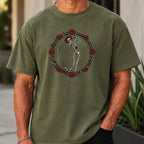 Rose Skeleton Crest Premium Tee worn, Moss