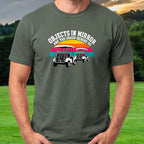 Objects In Mirror Are The Group Behind Us Tee worn on the golf course, Military Green