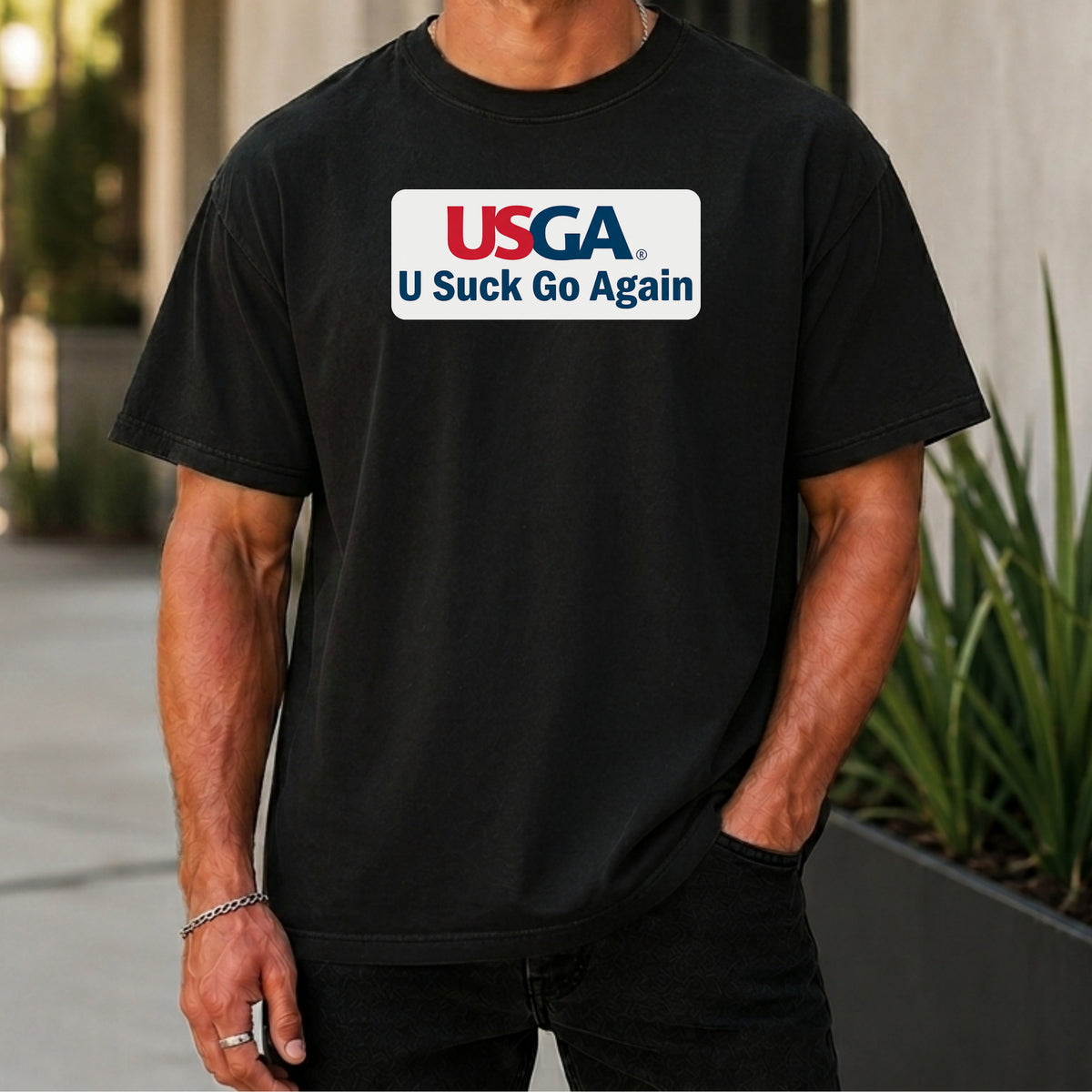 U Suck Go Again Premium Tee worn, Black