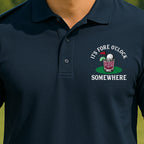 Fore O'Clock Somewhere Performance Polo worn on the golf course, Navy