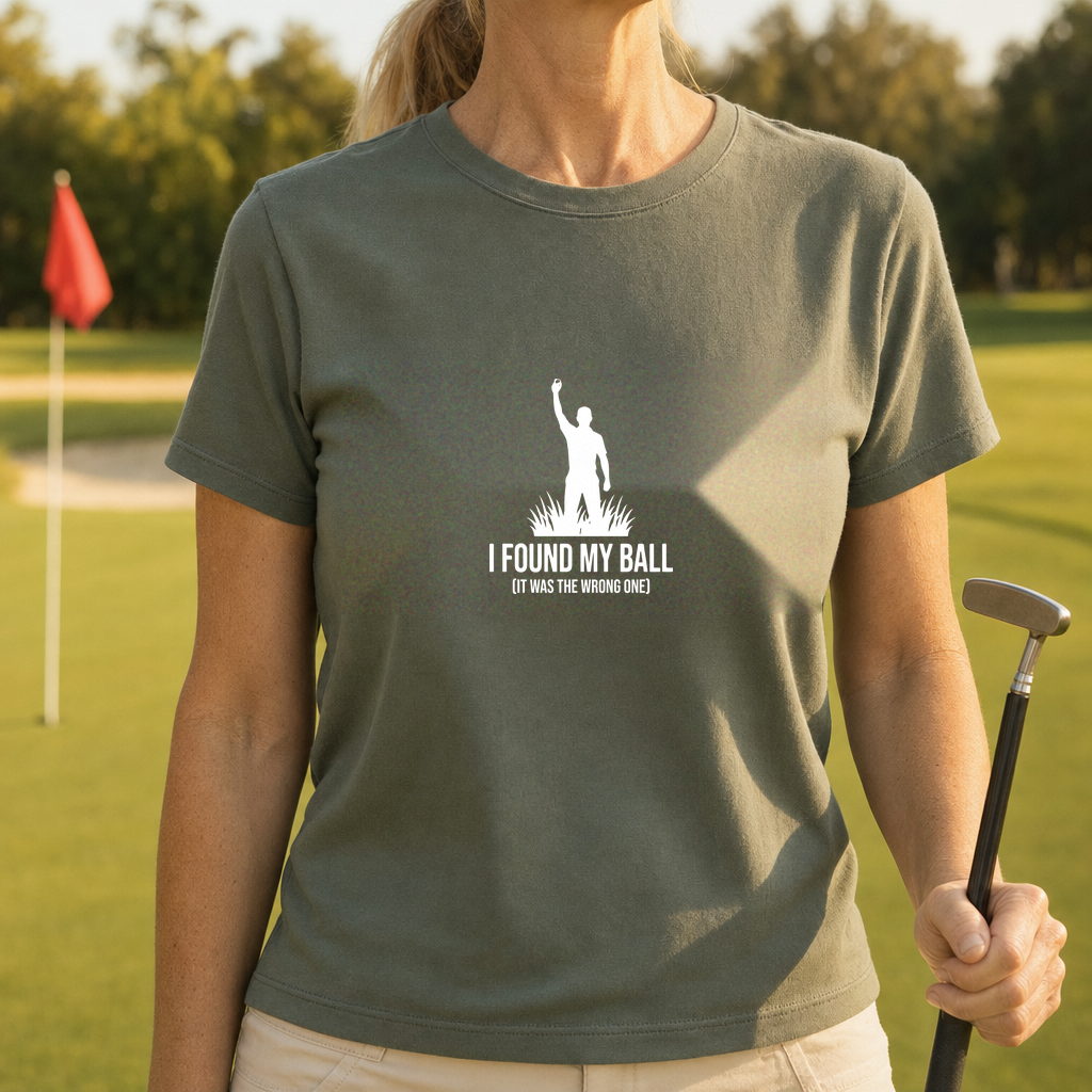 I Found My Ball Tee worn on the golf course, Military Green