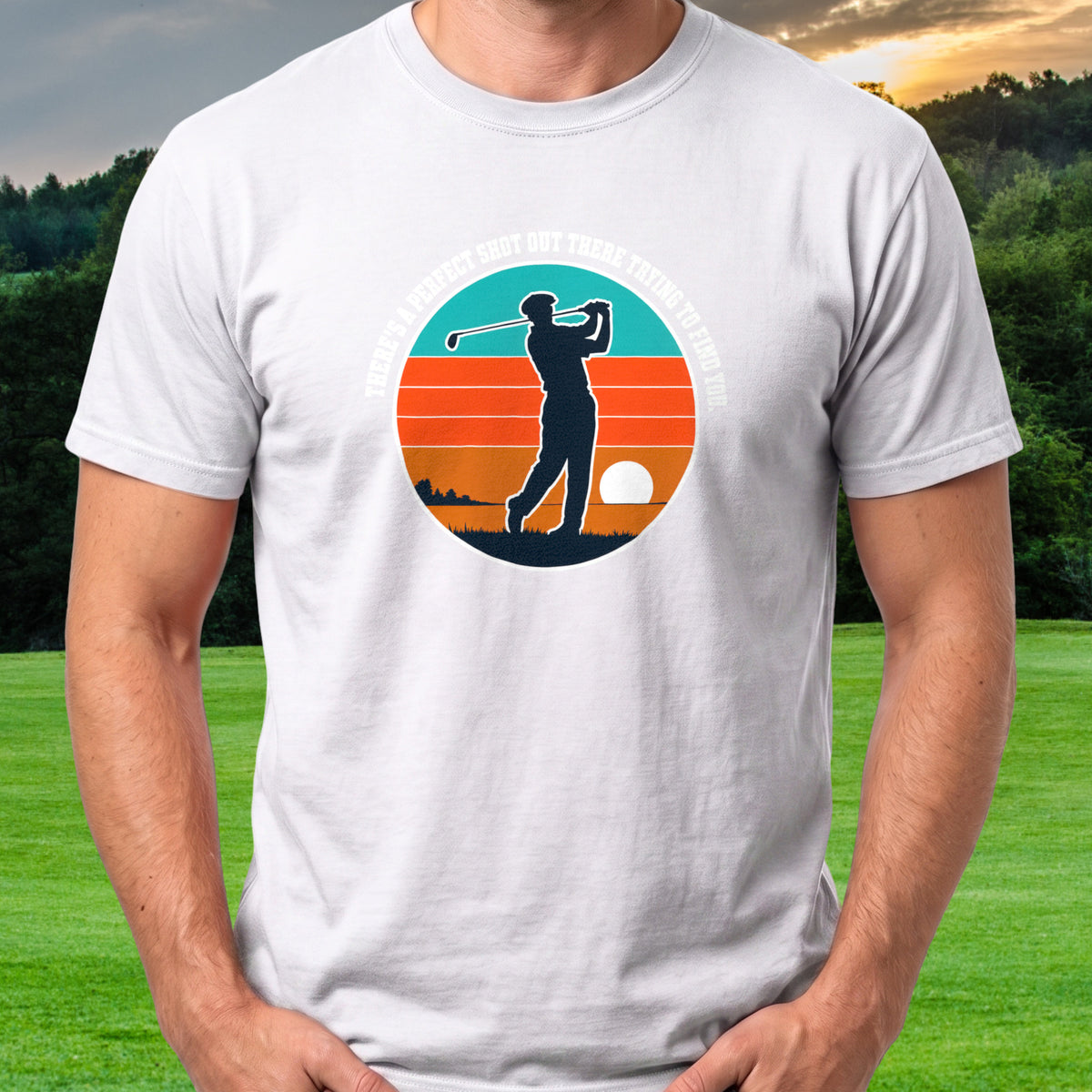 A Perfect Shot Trying To Find You Tee worn on the golf course, White