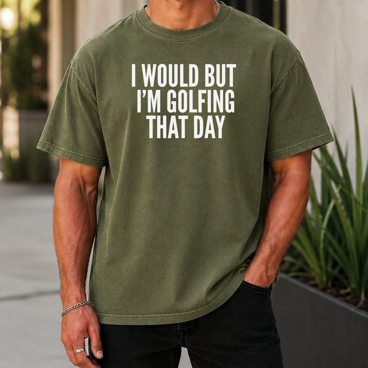 I Would But I'm Golfing Premium Tee worn, Moss