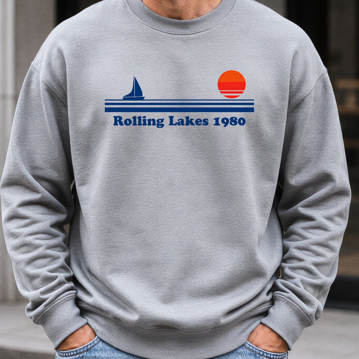 Rolling Lakes Yacht Club 1980 Sweatshirt worn, Sport Grey