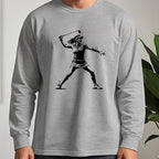 Angry Female Golfer Long Sleeve Tee worn, Sport Grey