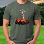 Hot Start Skeleton Tee worn on the golf course, Military Green