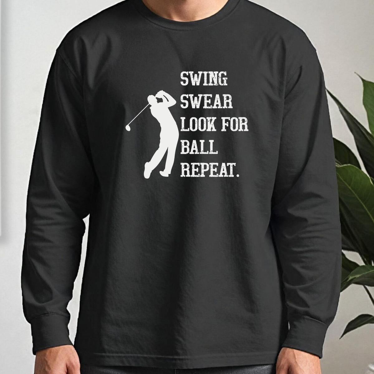 Swing Swear Repeat Long Sleeve Tee worn, Black