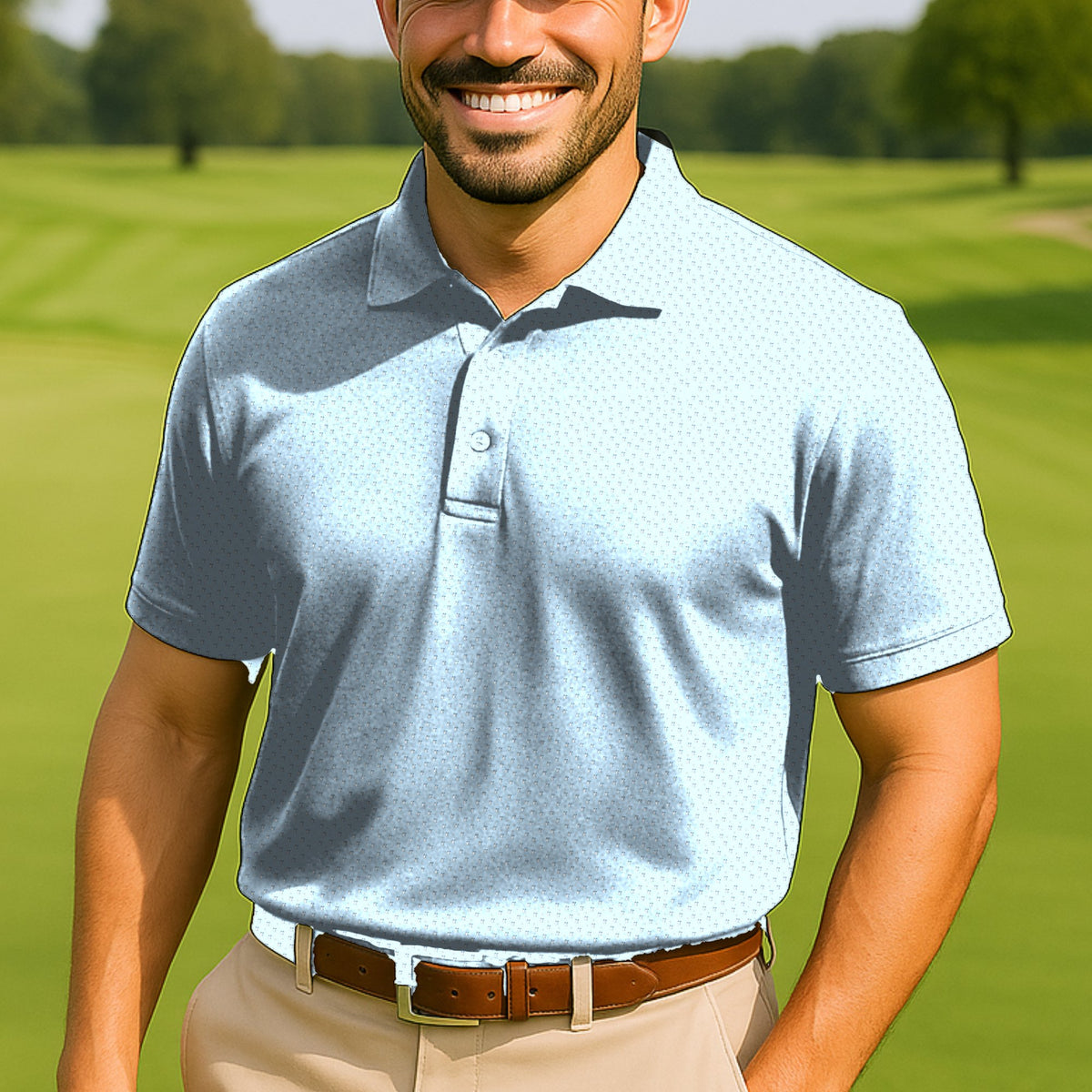 Snowman Season Performance Print Polo worn on the golf course