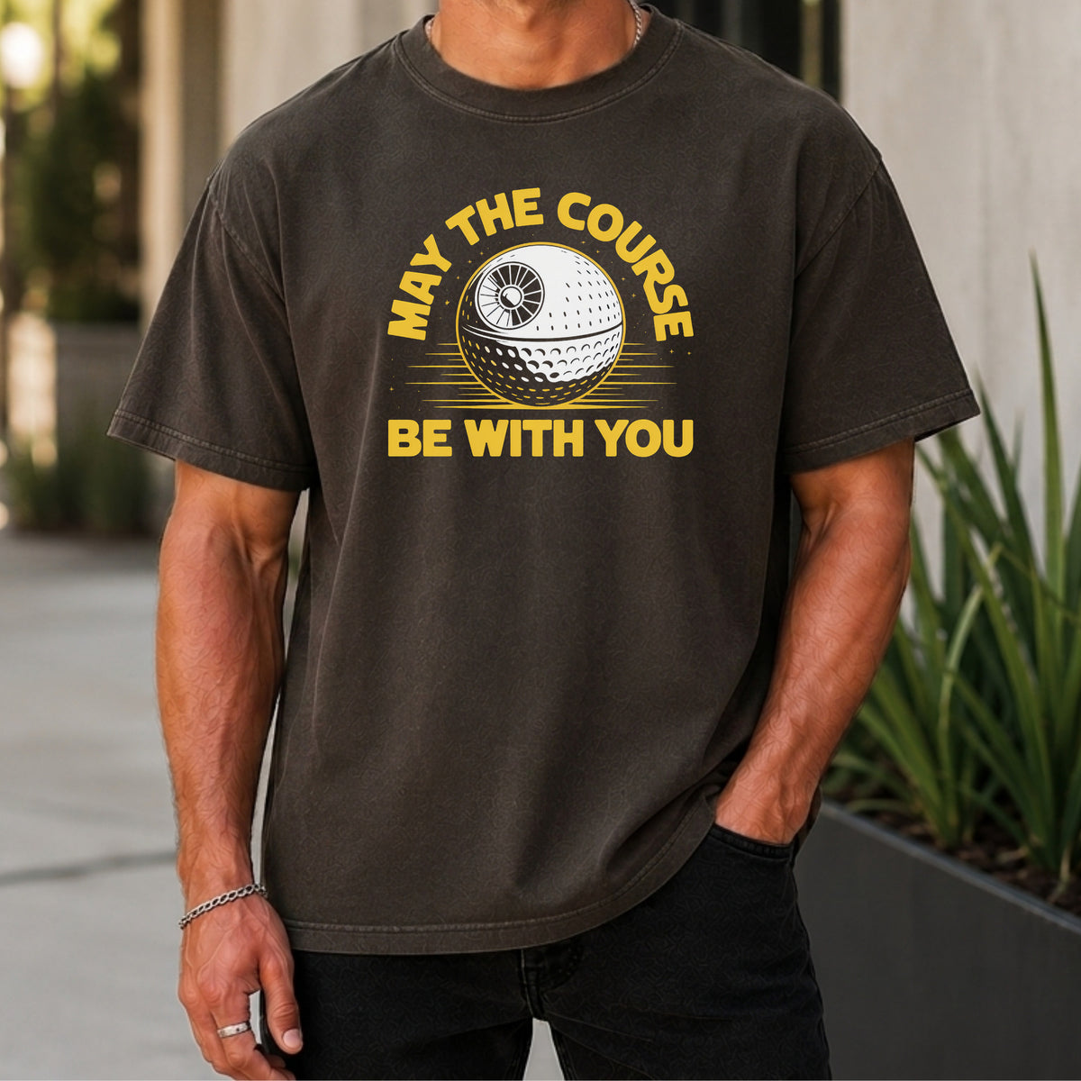 May The Course Be With You Premium Tee worn, Pepper
