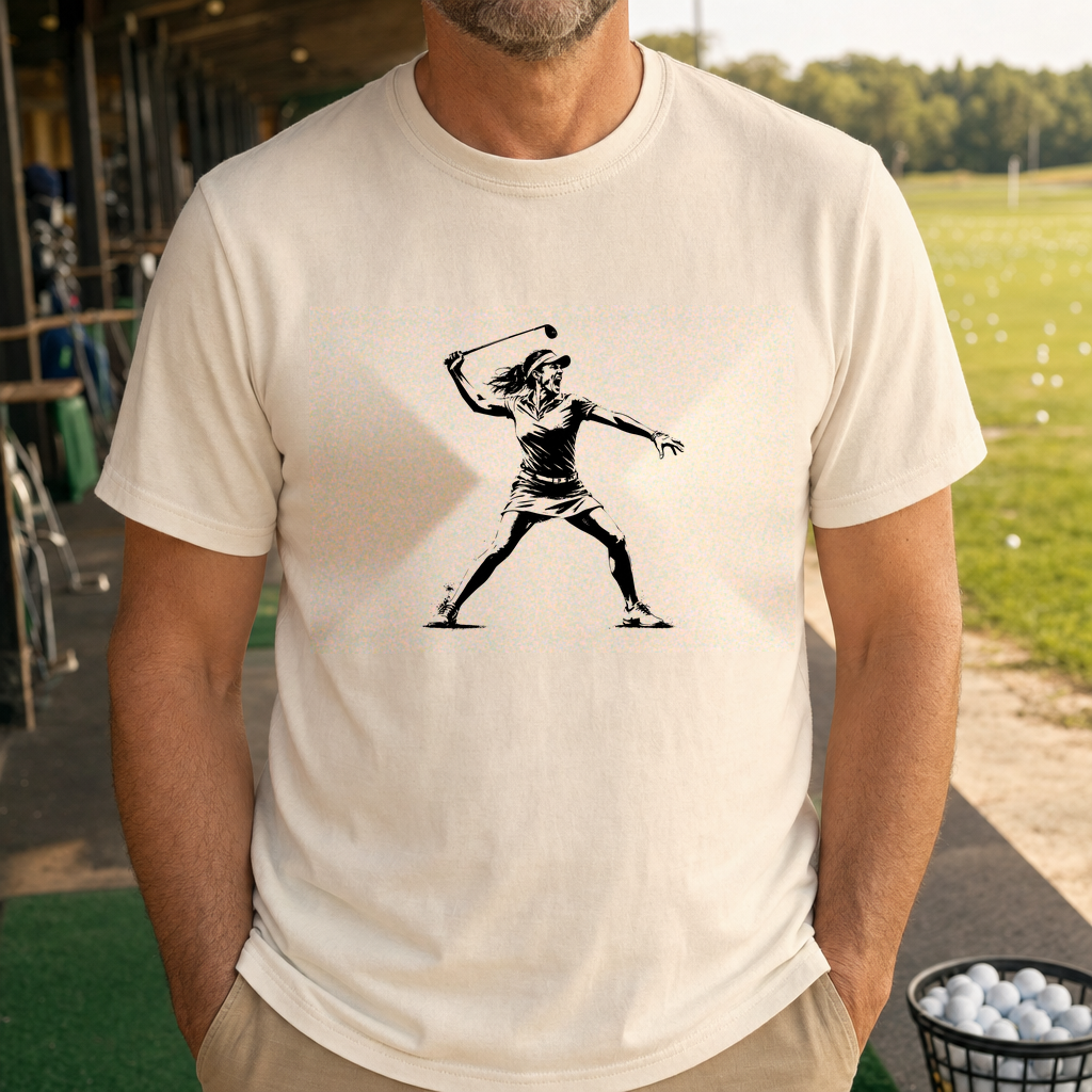Angry Female Golfer Tee worn on the golf course, Natural