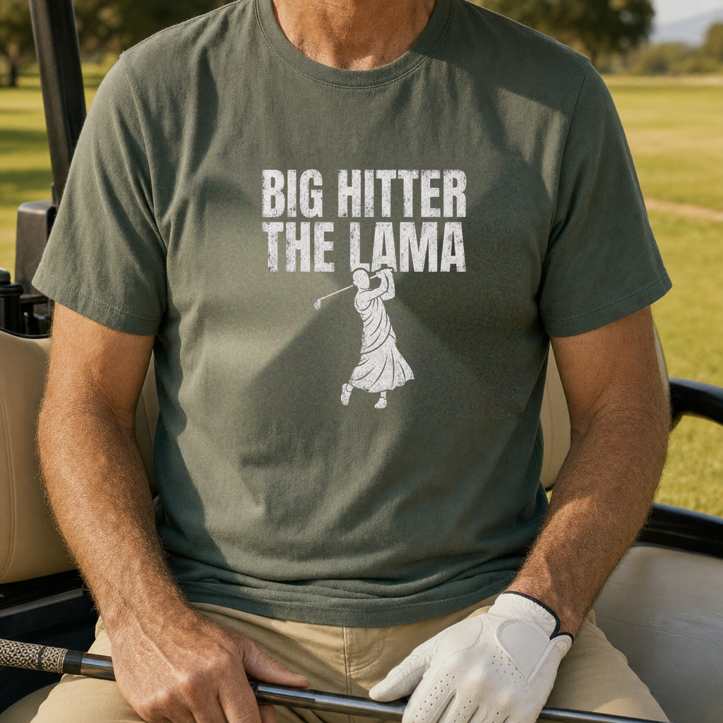 Big Hitter Block Tee worn on the golf course, Military Green