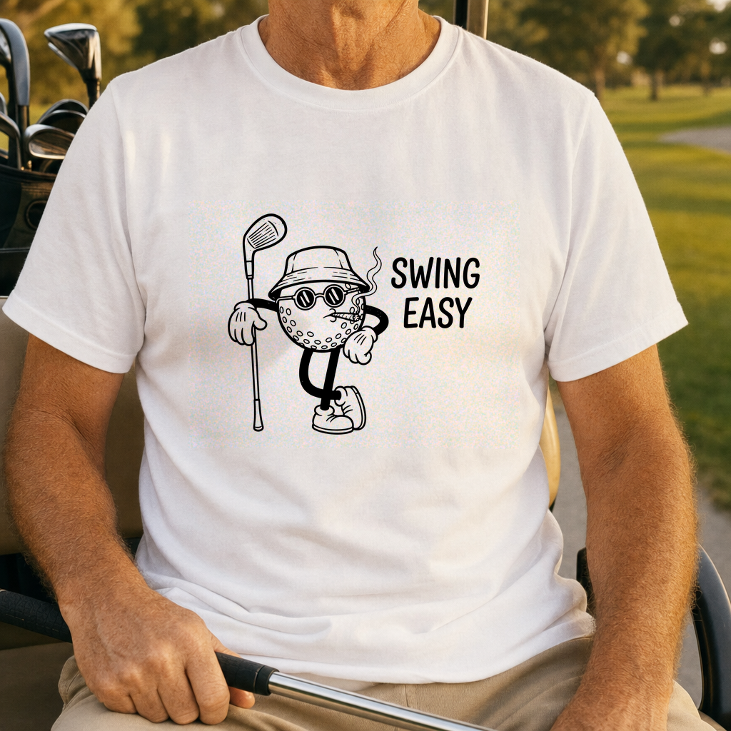 Swing Easy Tee worn on the golf course, White